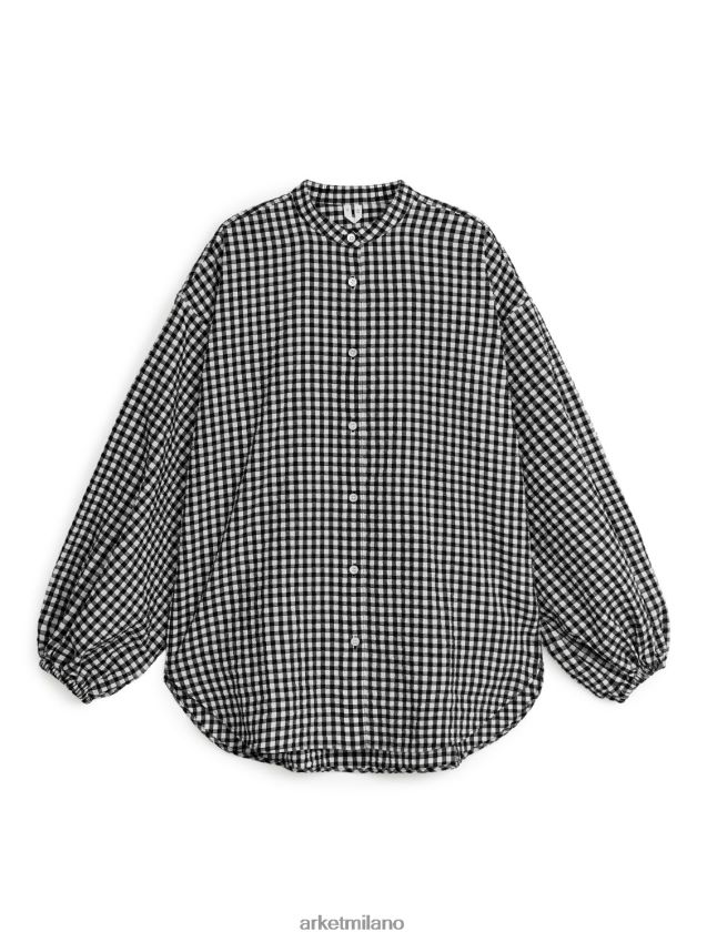 vestiario esso ARKET donne camicia in seersucker nero bianco 6F0F6L26