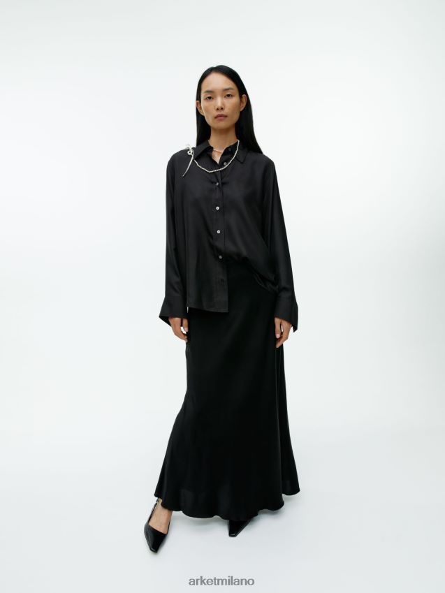 vestiario esso ARKET donne camicia in twill di seta nero 6F0F6L55