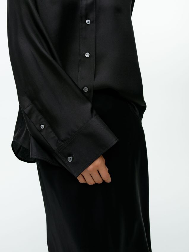 vestiario esso ARKET donne camicia in twill di seta nero 6F0F6L55