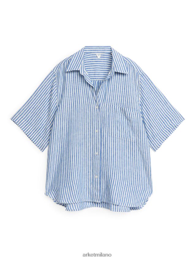 vestiario esso ARKET donne camicia resort in lino blu bianco 6F0F6L14