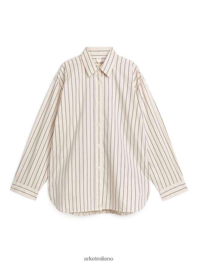 vestiario esso ARKET donne camicia rilassata in popeline beige chiaro/nero 6F0F6L60