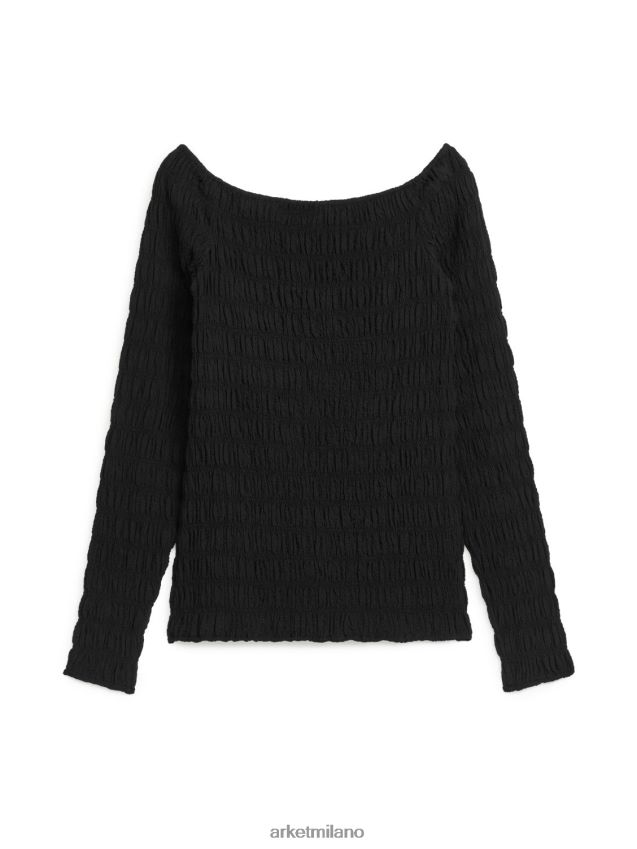 vestiario esso ARKET donne top smock a maniche lunghe nero 6F0F6L22