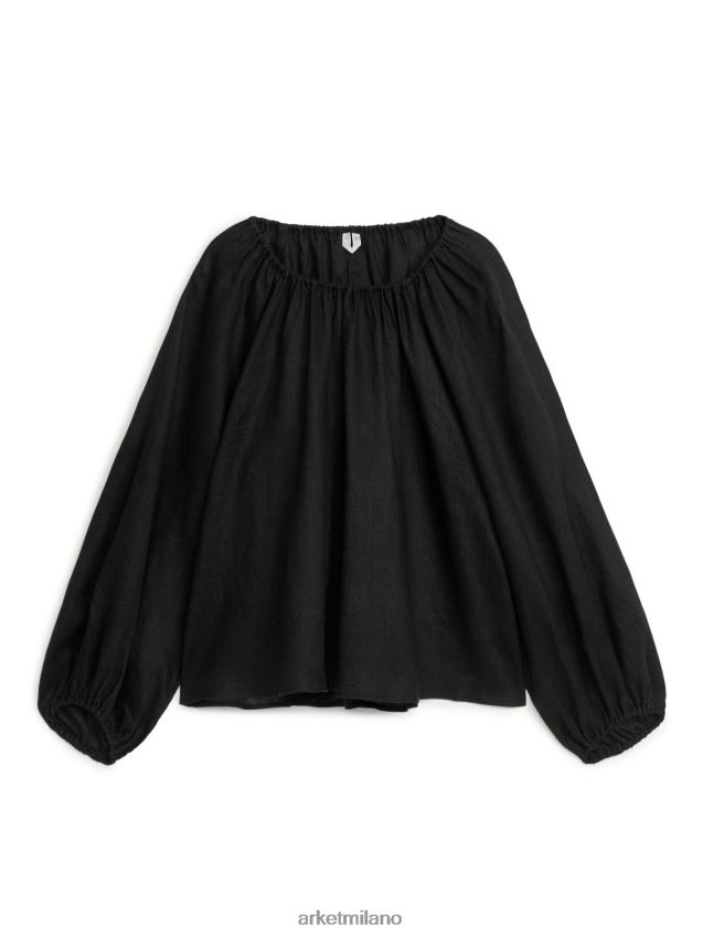 vestiario esso ARKET donne voluminosa camicetta di lino nero 6F0F6L11