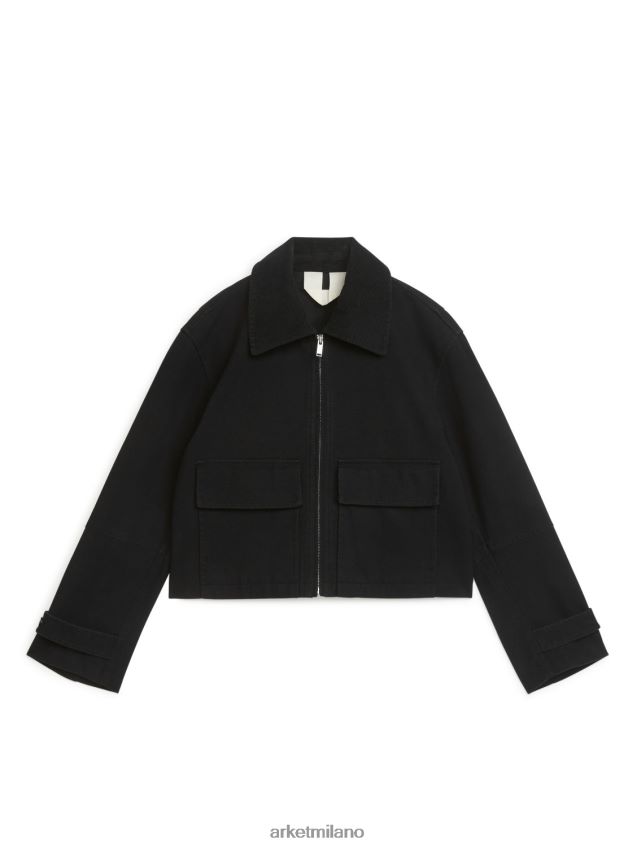 vestiario esso ARKET donne giacca con cerniera in tela nero 6F0F6L464