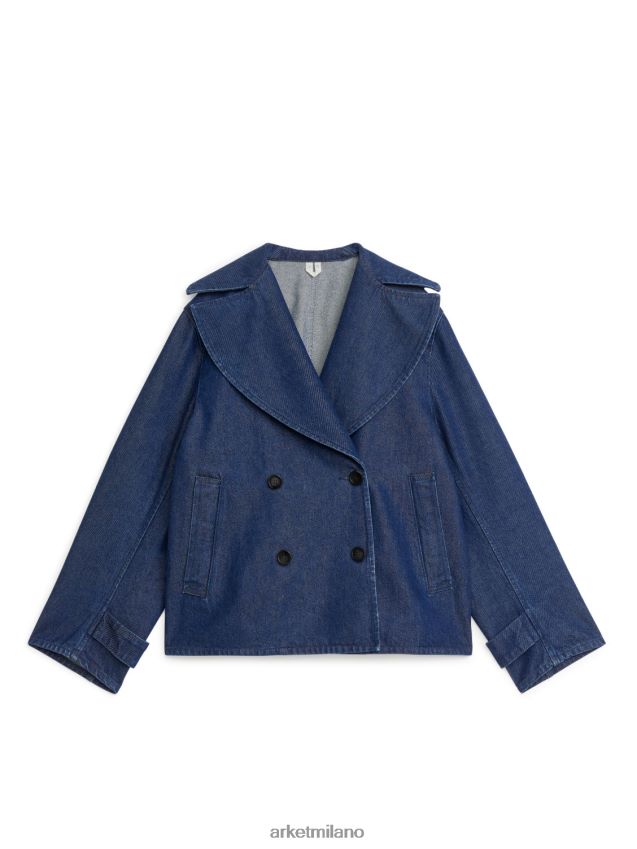 vestiario esso ARKET donne giacca di jeans a doppio petto blu scuro 6F0F6L466