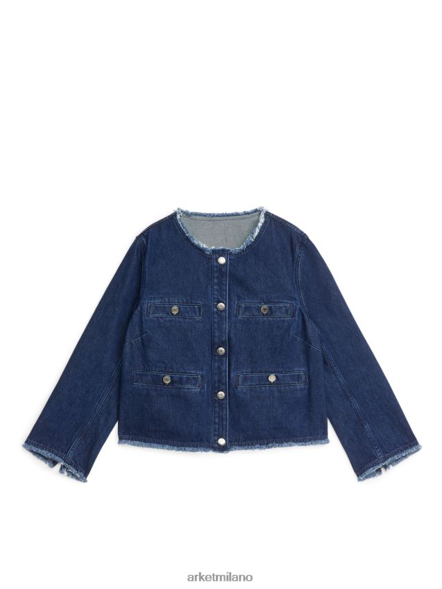 vestiario esso ARKET donne giacca di jeans senza colletto metà blu 6F0F6L468