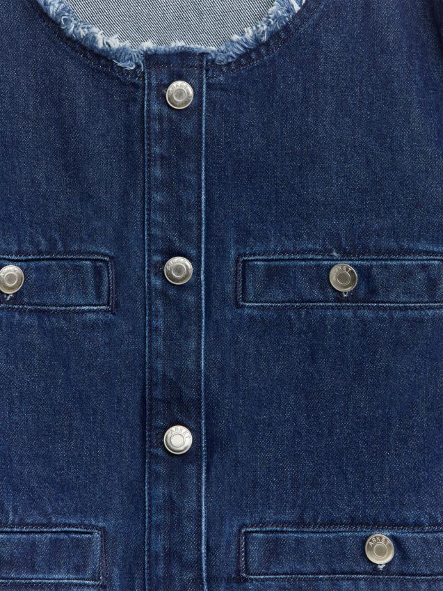 vestiario esso ARKET donne giacca di jeans senza colletto metà blu 6F0F6L468