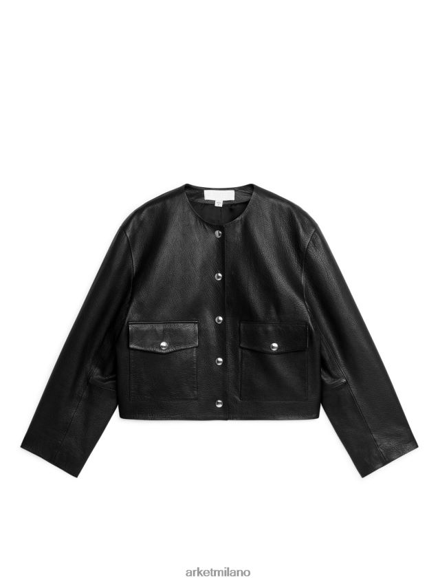 vestiario esso ARKET donne giacca di pelle corta nero 6F0F6L475