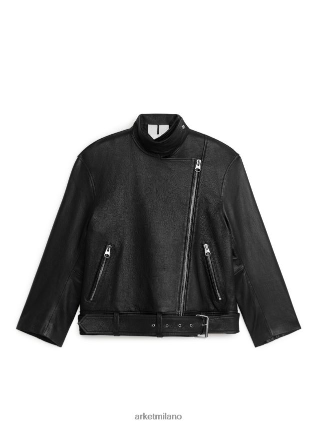 vestiario esso ARKET donne giacca di pelle oversize nero 6F0F6L459