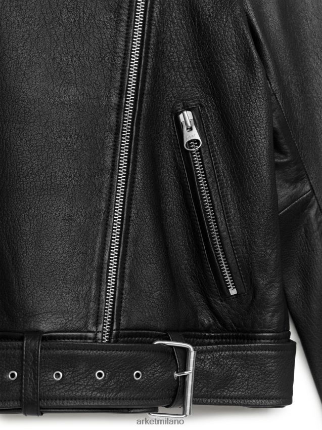 vestiario esso ARKET donne giacca di pelle oversize nero 6F0F6L459