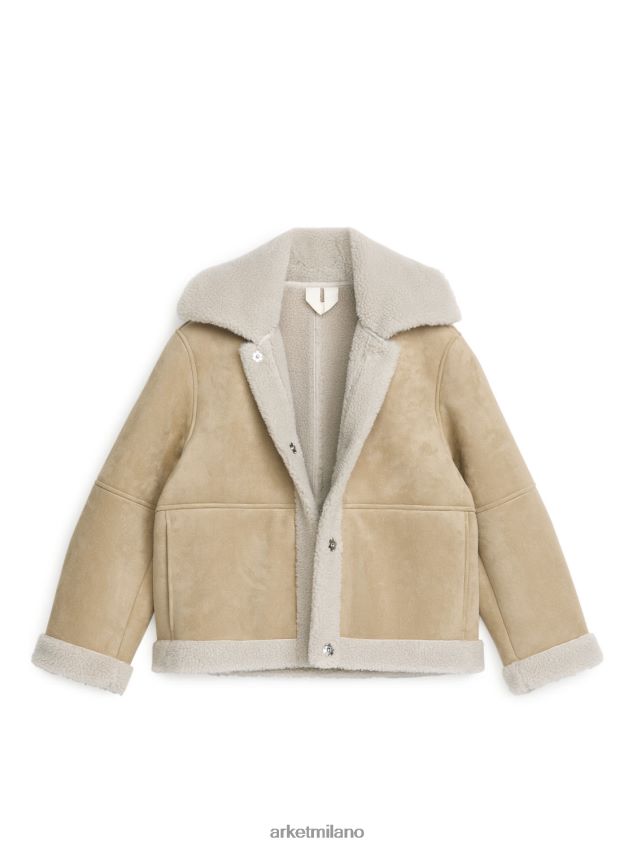 vestiario esso ARKET donne giacca in fustagno di pelliccia sintetica beige 6F0F6L472