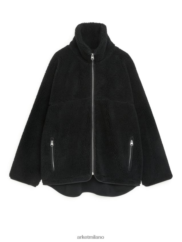 vestiario esso ARKET donne giacca in pile a collo alto nero 6F0F6L483