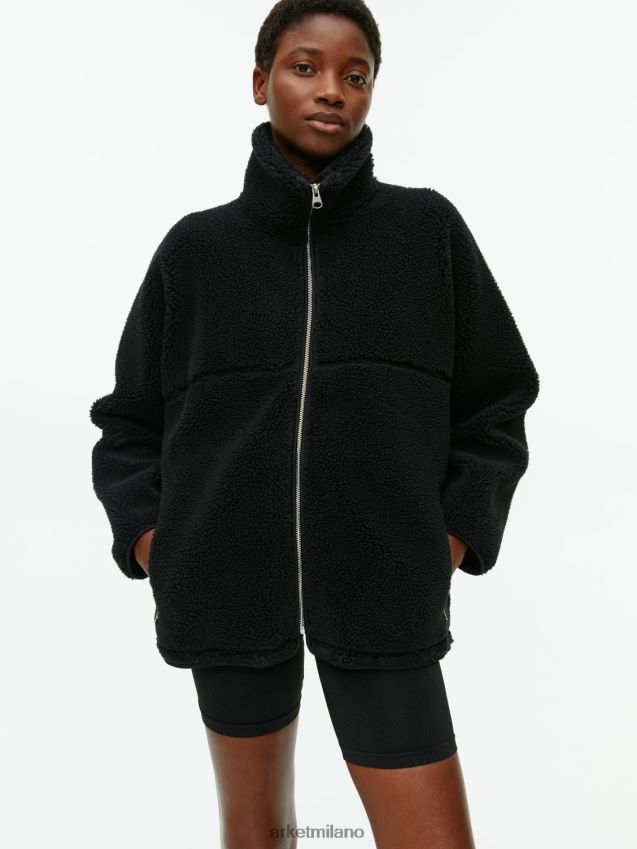 vestiario esso ARKET donne giacca in pile a collo alto nero 6F0F6L483