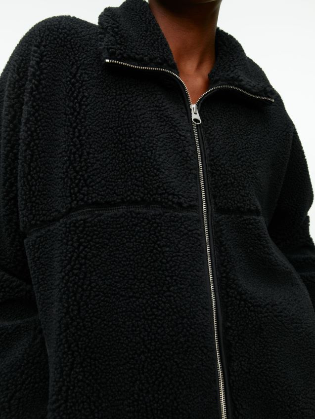 vestiario esso ARKET donne giacca in pile a collo alto nero 6F0F6L483
