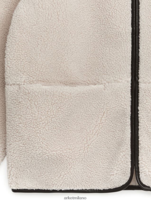 vestiario esso ARKET donne giacca in pile con dettagli in pelle beige chiaro/nero 6F0F6L477