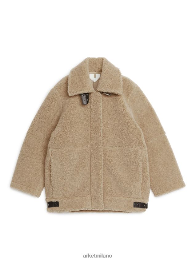 vestiario esso ARKET donne giacca oversize in pile con finiture in pelle beige scuro 6F0F6L473
