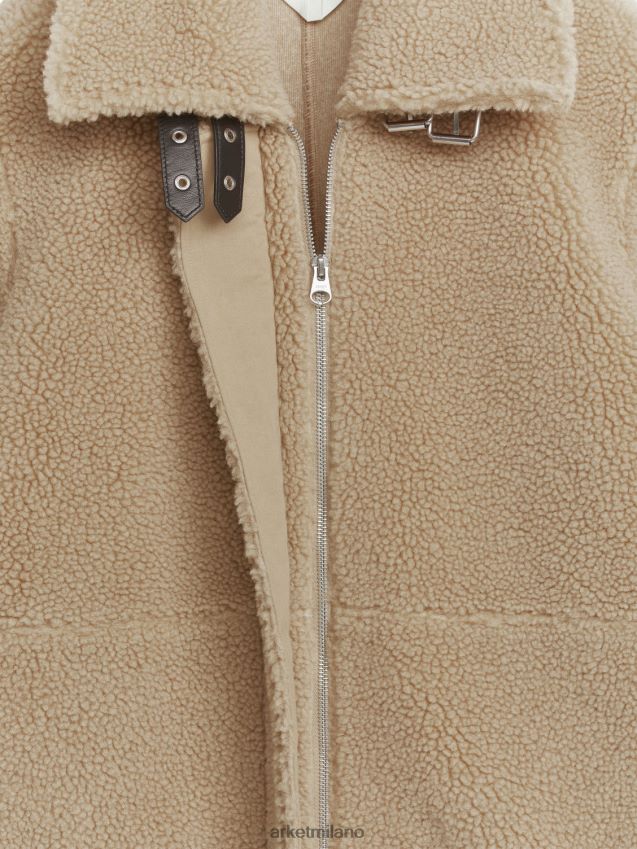 vestiario esso ARKET donne giacca oversize in pile con finiture in pelle beige scuro 6F0F6L473