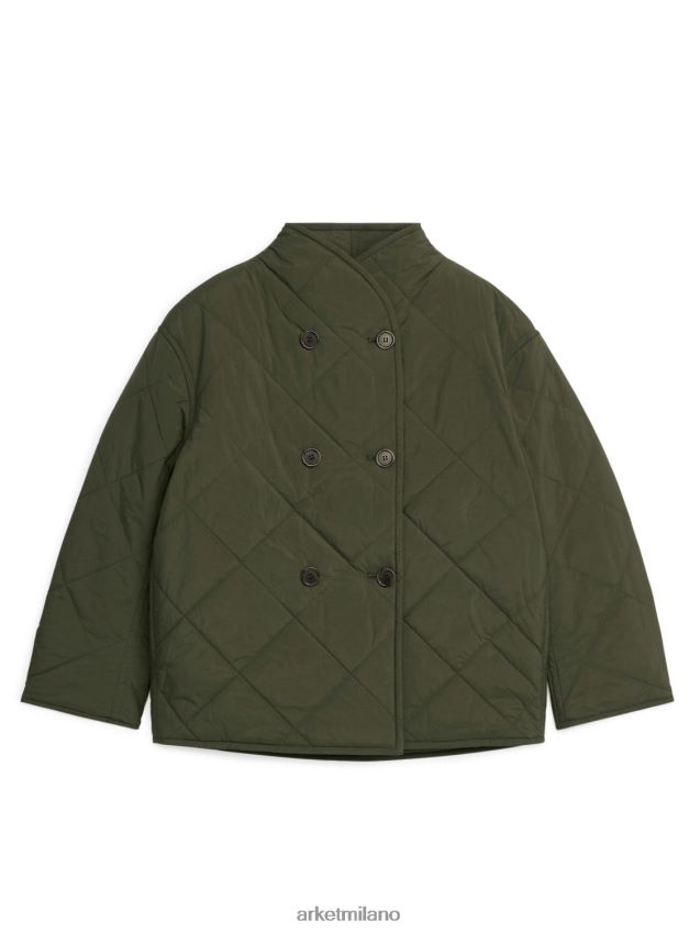 vestiario esso ARKET donne giacca trapuntata con collo a scialle verde kaki scuro 6F0F6L450