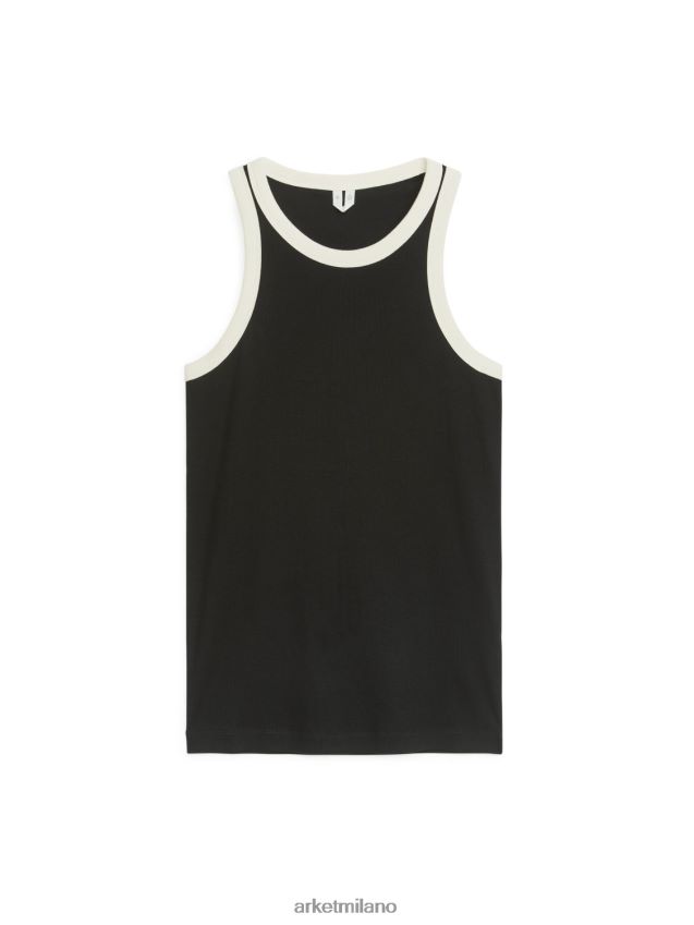vestiario esso ARKET donne canotta a coste nero/bianco sporco 6F0F6L355