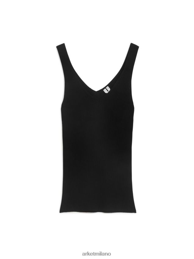 vestiario esso ARKET donne canotta in maglia a costine nero 6F0F6L371