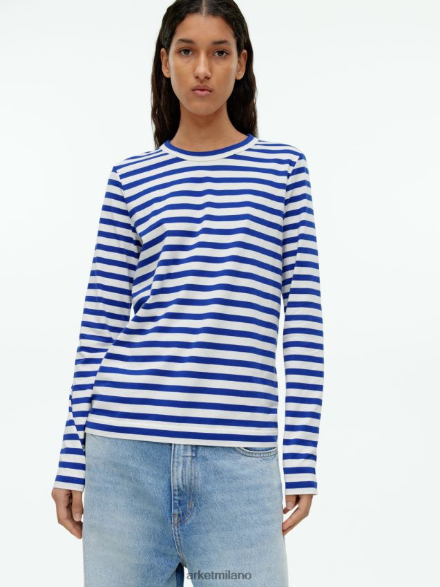 vestiario esso ARKET donne maglietta a maniche lunghe blu bianco 6F0F6L377