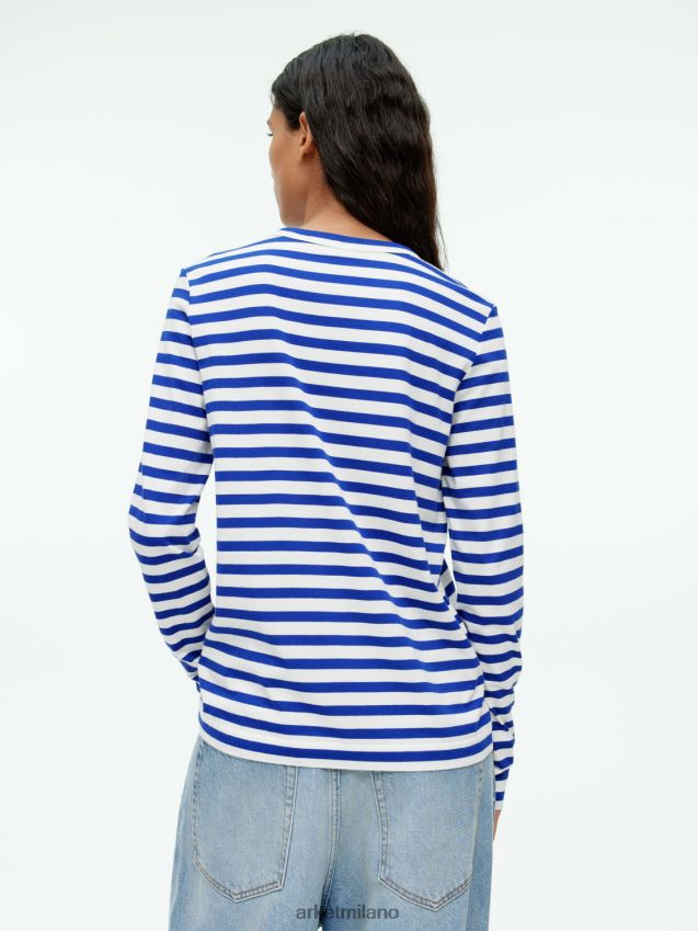 vestiario esso ARKET donne maglietta a maniche lunghe blu bianco 6F0F6L377
