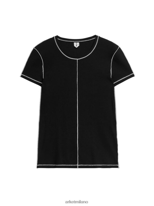 vestiario esso ARKET donne maglietta in cotone dalla vestibilità slim nero bianco 6F0F6L310