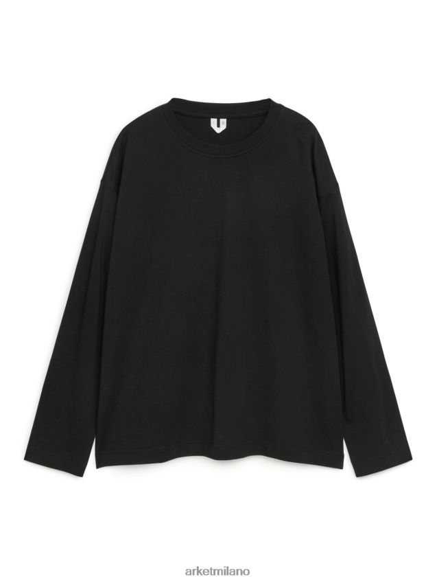 vestiario esso ARKET donne t-shirt oversize in cotone pima nero 6F0F6L388