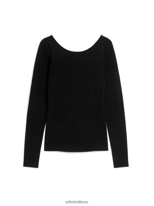 vestiario esso ARKET donne top in jersey con scollo rotondo nero 6F0F6L277