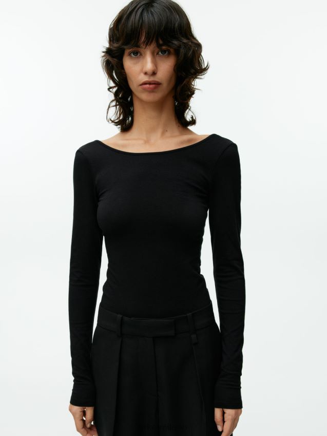 vestiario esso ARKET donne top in jersey con scollo rotondo nero 6F0F6L277