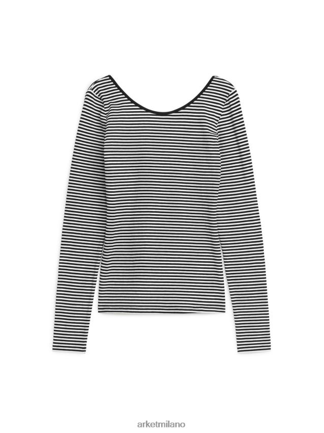 vestiario esso ARKET donne top in jersey con scollo rotondo nero bianco 6F0F6L329