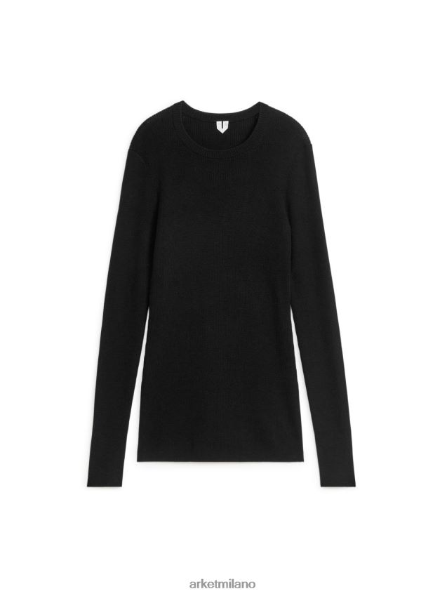 vestiario esso ARKET donne top in lana merino lavorata a coste nero 6F0F6L356