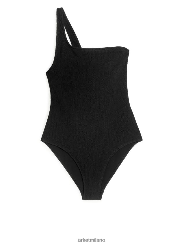 vestiario esso ARKET donne Costume da bagno monospalla stropicciato nero 6F0F6L585