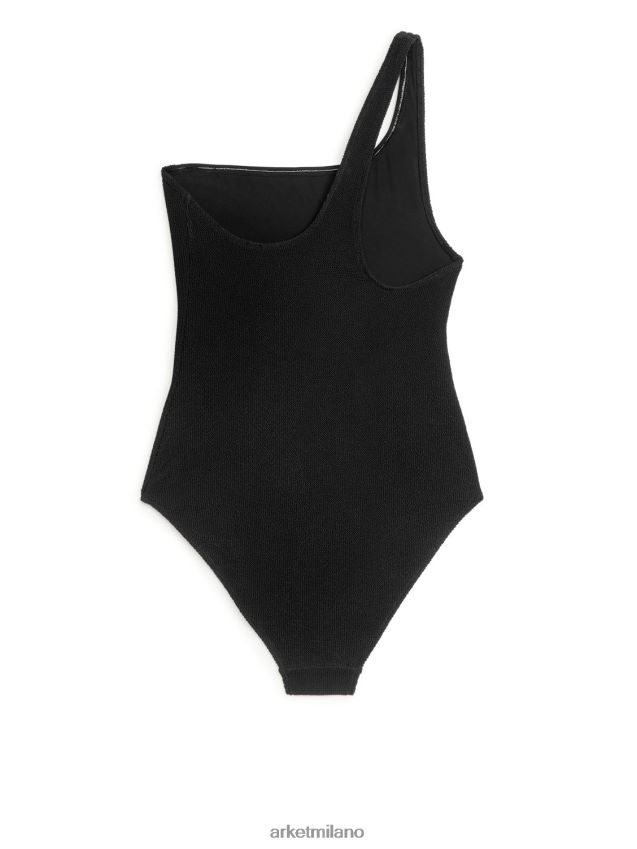 vestiario esso ARKET donne Costume da bagno monospalla stropicciato nero 6F0F6L585