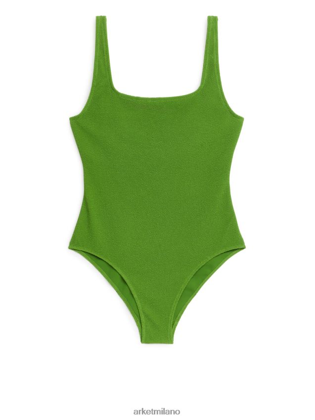 vestiario esso ARKET donne Costume da bagno stropicciato con scollo quadrato verde 6F0F6L598
