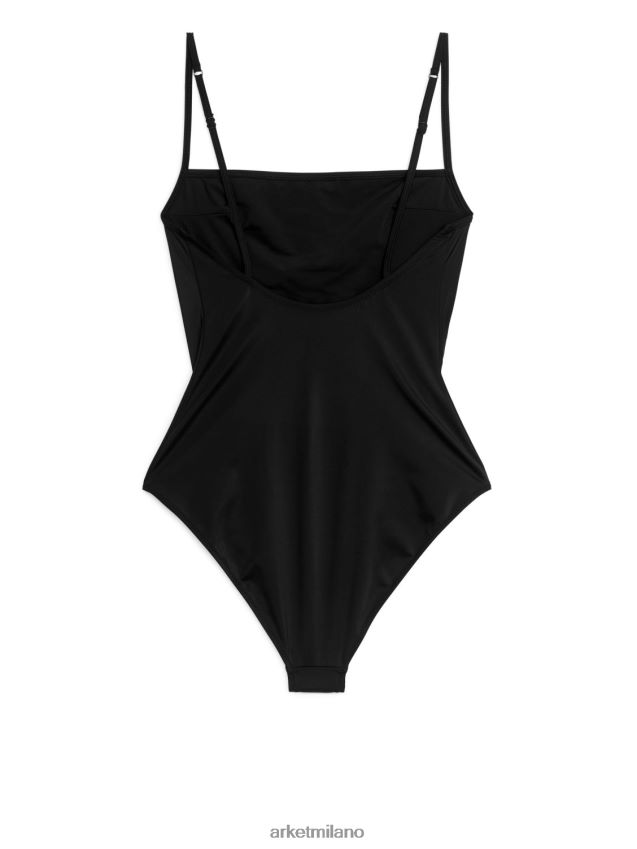 vestiario esso ARKET donne costume da bagno con scollo quadrato nero 6F0F6L591