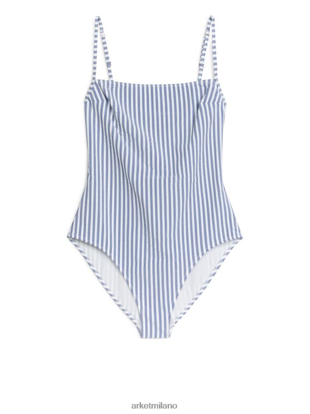 vestiario esso ARKET donne costume da bagno in seersucker blu bianco 6F0F6L596