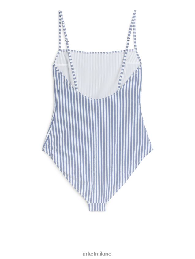 vestiario esso ARKET donne costume da bagno in seersucker blu bianco 6F0F6L596