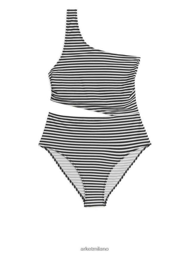 vestiario esso ARKET donne costume da bagno monospalla con cut-out bianco sporco/nero 6F0F6L605