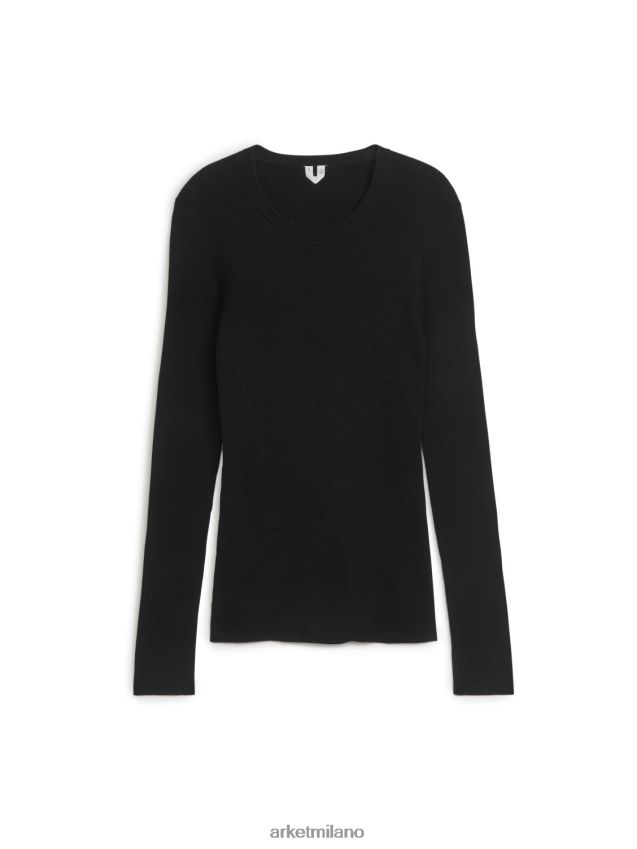 vestiario esso ARKET donne Maglia in cotone a coste nero 6F0F6L408