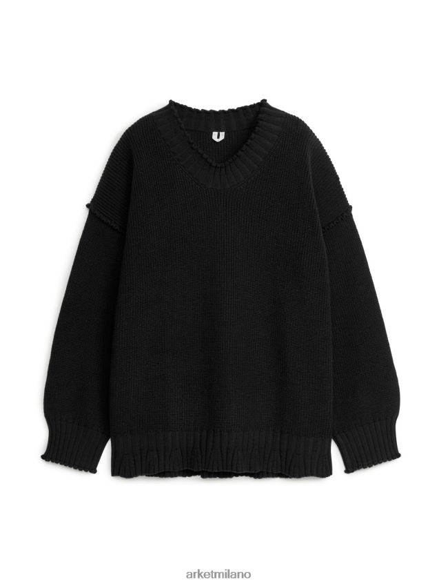 vestiario esso ARKET donne Maglia in cotone idrofilo con bordo smerlato nero 6F0F6L422