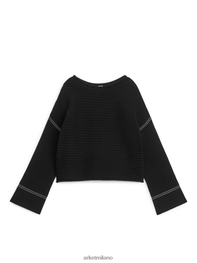 vestiario esso ARKET donne Maglia in cotone lavorato a coste nero 6F0F6L417