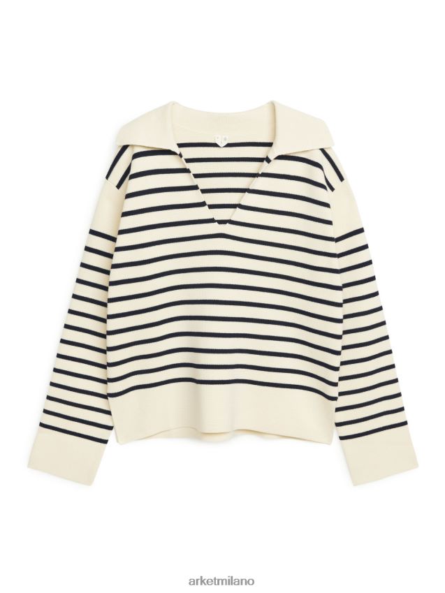 vestiario esso ARKET donne maglione di cotone bianco sporco/nero 6F0F6L395