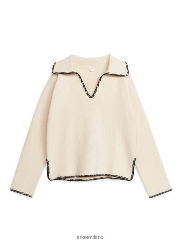 vestiario esso ARKET donne maglione di cotone bianco sporco/nero 6F0F6L401