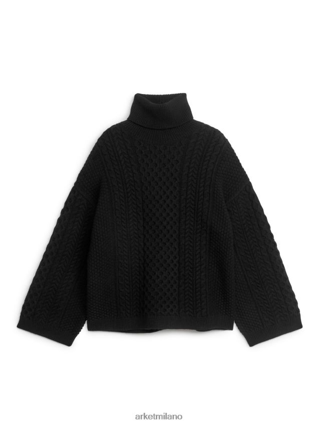 vestiario esso ARKET donne maglione in lana lavorato a trecce nero 6F0F6L431