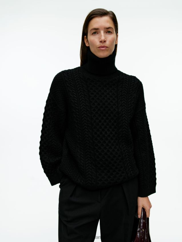 vestiario esso ARKET donne maglione in lana lavorato a trecce nero 6F0F6L431
