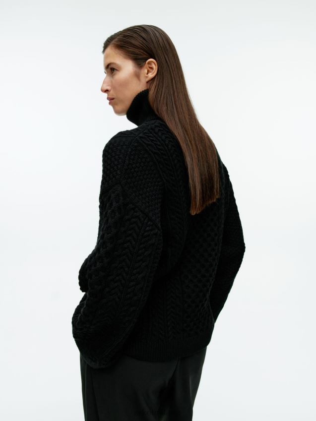 vestiario esso ARKET donne maglione in lana lavorato a trecce nero 6F0F6L431