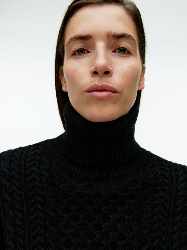 vestiario esso ARKET donne maglione in lana lavorato a trecce nero 6F0F6L431