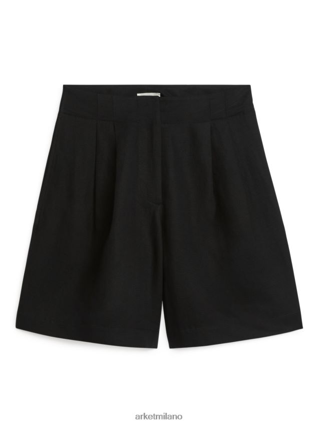 vestiario esso ARKET donne pantaloncini oversize in misto lino nero 6F0F6L186