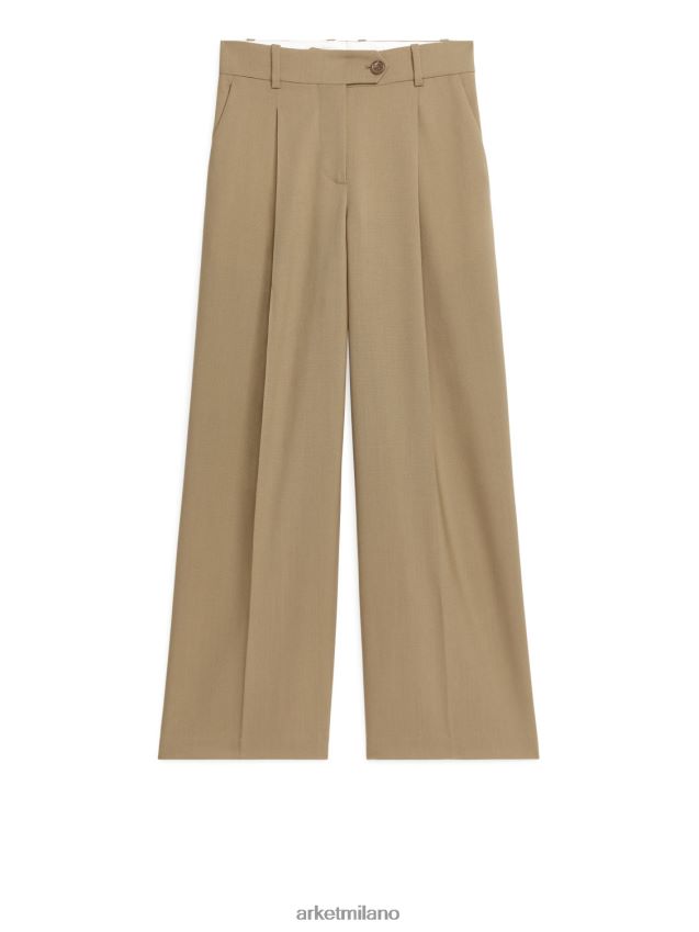 vestiario esso ARKET donne pantaloni ampi in lana hopsack beige scuro 6F0F6L214